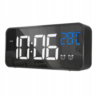 Hodiny - LED HODINY ALARM TEPLOMER DÁTUM ALARMU čierna 14cm